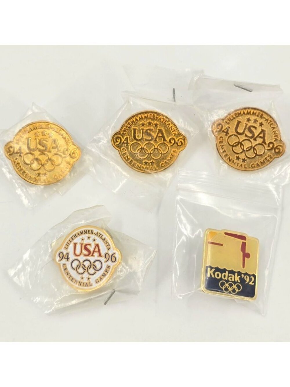 5 Olympic Lapel Pins Vintage 3 USA 1994-1996 Gold 1 USA 94-96 White 1 Kodak 1992 - Picture 2 of 8